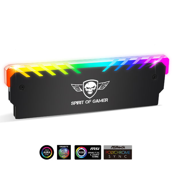Spirit of Gamer Memória Hűtő - HEATSINK RGB MEMORY (RGB, aluminium, fekete)