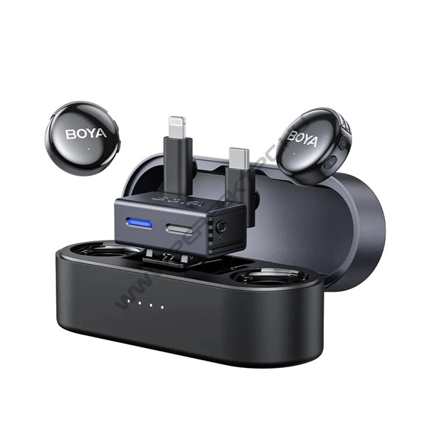 BOYA Mikrofon - BOYALINK 3-01 (Vezeték nélküli, zajszűrés, fekete, Lightning, USB-C, 3,5mm)