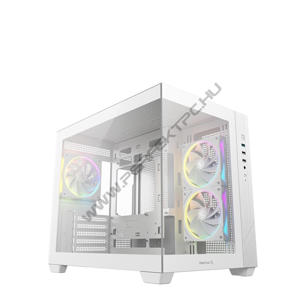 DeepCool Számítógépház - CG330 3F WH (fehér, ablakos, 3x12cm A-RGB, BTF, mATX, 2xUSB3.0, 1xUSB2.0)