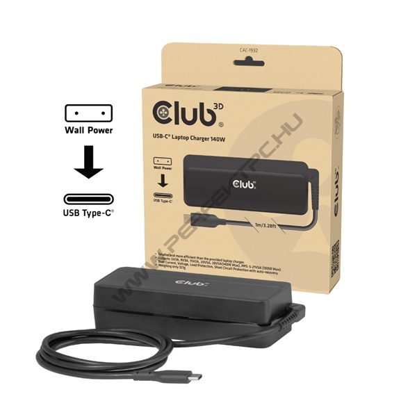 Club 3D Notebook Töltő - CAC-1932 (140W GaN, PD3.1, USB-C)