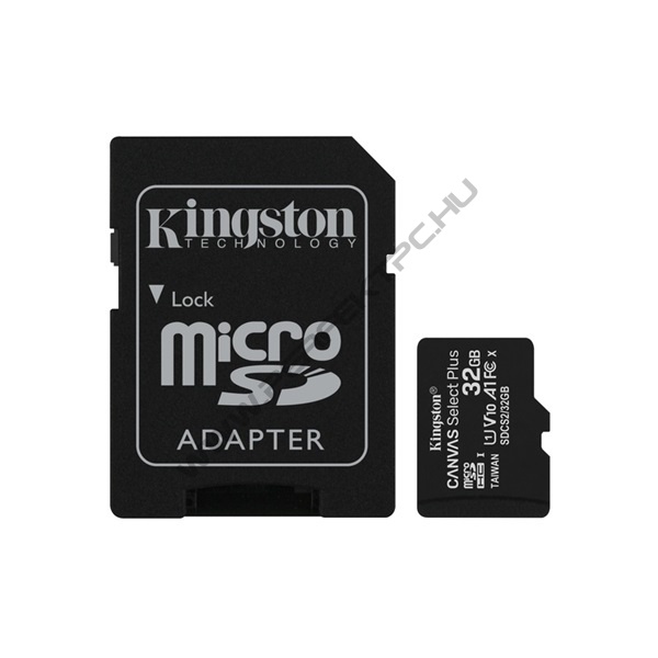 KINGSTON MicroSD kártya - 32GB CLASS 10 Canvas Select Plus + Adapter