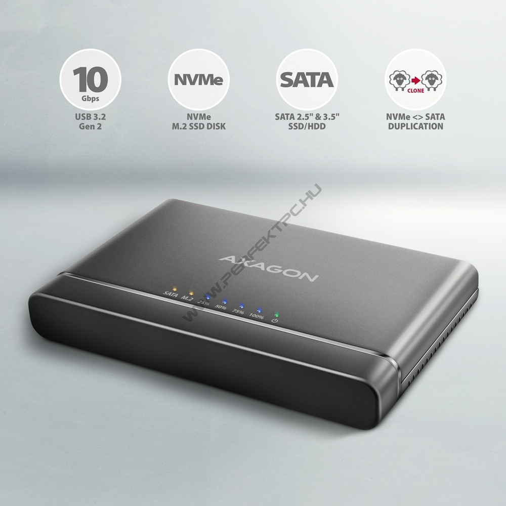 SSD ház AXAGON ADSA-CC USB-C 10Gbps M.2 NVMe + SATA SSD/HDD adapter