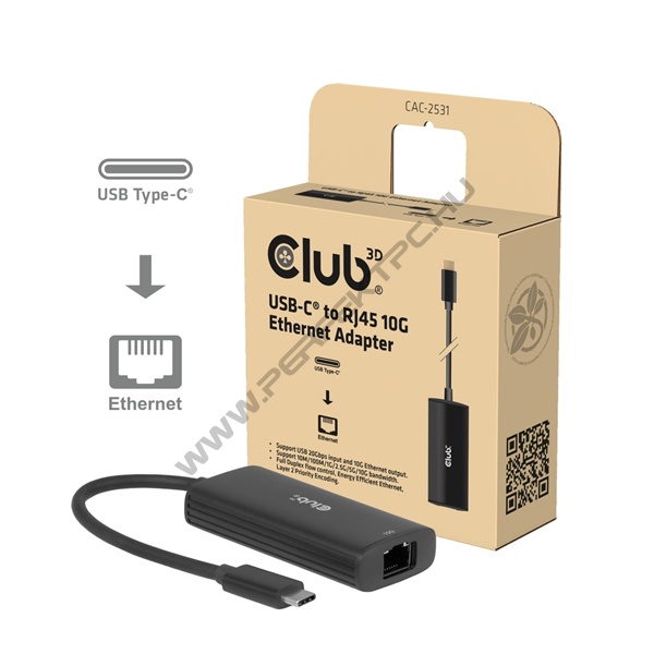 Club 3D Átalakító - CAC-2531 (USB-C to RJ45, 10G, M/F)