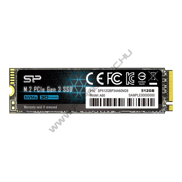 Silicon Power SSD - 512GB A60 (r:2200MB/s; w:1600 MB/s, NVMe 1.3 támogatás, M.2 PCIe Gen 3x4)