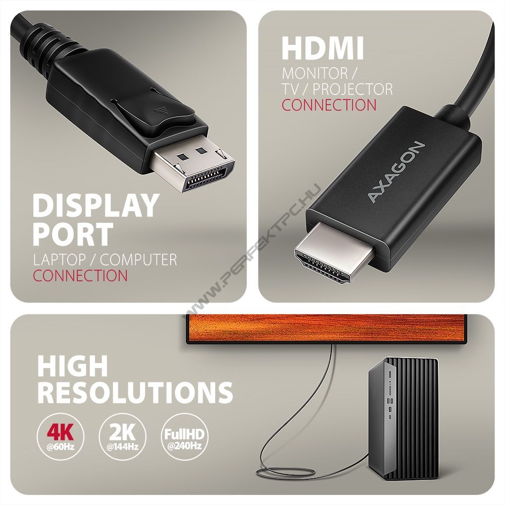 Kábel Axagon RVD-HI20C2 Display > HDMI 2.0, 4k/60Hz