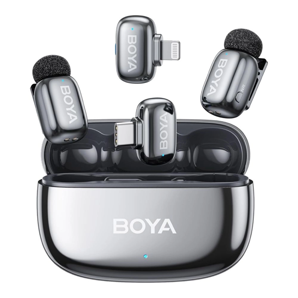 BOYA Mikrofon - mini 2-01-Space Gray ((Vezeték nélküli, AI zajszűrő, szürke, 2TX+2RX, Lightning, USB-C)