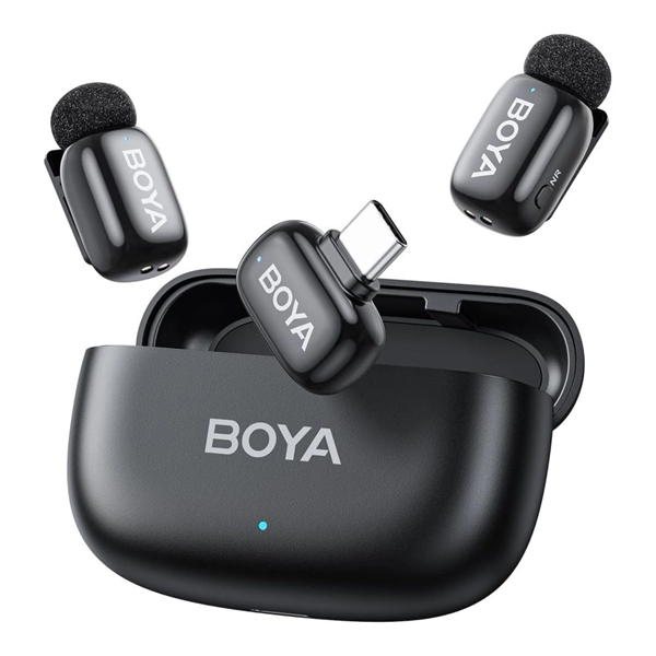 BOYA Mikrofon - mini 2-02 (Vezeték nélküli, AI zajszűrő, fekete, 2TX+1RX, USB-C)