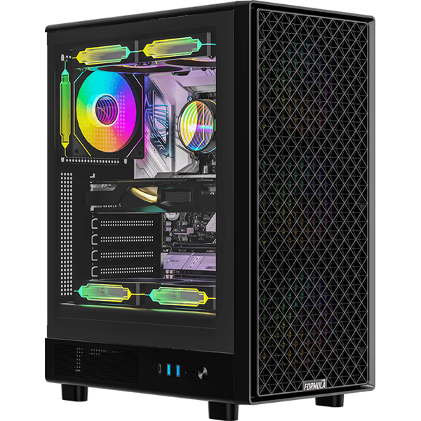 Formula Számítógépház - Mana Dynamic Black (fekete, ablakos, 4x12cm venti, ATX, 2xUSB3.0, 1xType-C)