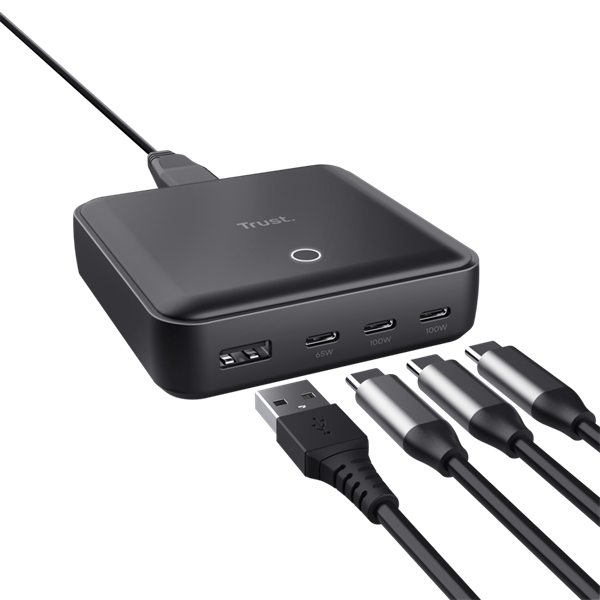 Trust Telefon töltő - Maxo (4 port; 100W;  USB + 3x USB-C; fekete)
