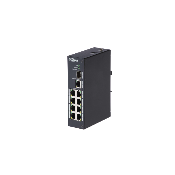 Dahua switch - PFS3110-8T (8x 100Mbps + 1x 1Gbps + 1x  SFP, L2; ipari kivitel; 12VDC)