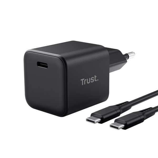 Trust Telefon töltő - Maxo Ultra-small (65W; USB-C; + 2m kábel; fekete)