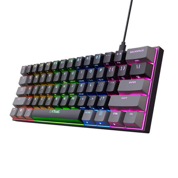 Trust Billentyűzet Gamer - GXT867 Acira (Kompakt; Mechanikus, Outemu Red switch; RGB LED; USB; fekete; angol)