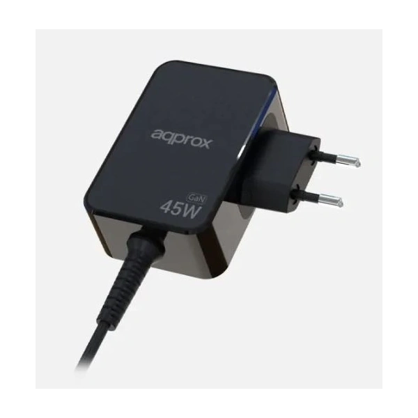 APPROX Telefontöltő - USB Type-C, 45W gyorstöltő + 1.8m kábel, Fekete