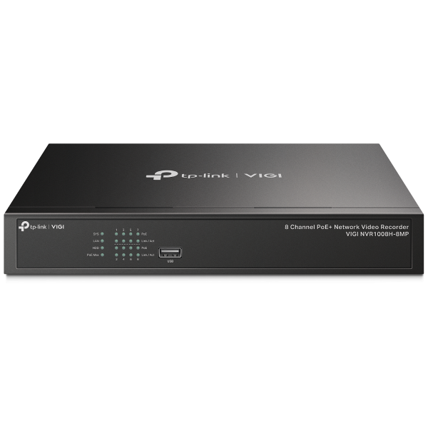 TP-link NVR rögzítő - VIGI NVR1008H-8MP (8 csatorna, 8 PoE+ port; H265+, 5MP, HDMI, VGA, 2xUSB, 1x Sata(max10TB), audio)