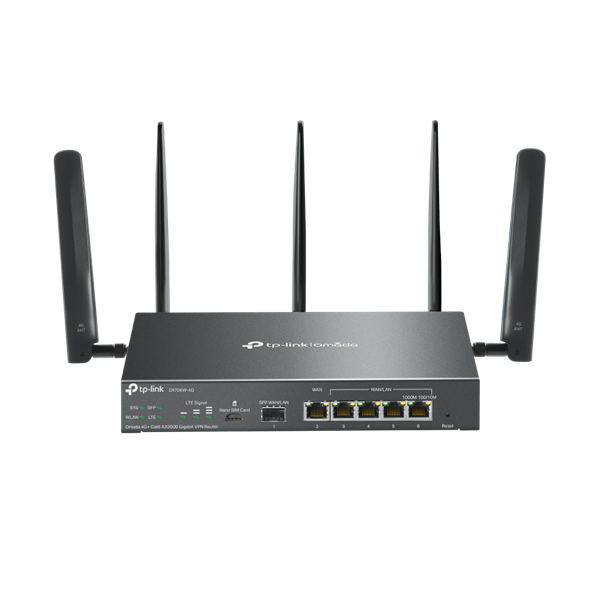 TP-Link Router WiFi AX3000 - ER706W-4G VPN (2402Mbps 5GHz + 574Mbps 2,4GHz; 5x 1Gbps + 1Gbps SFP; 50x VPN; Omada; SIM)