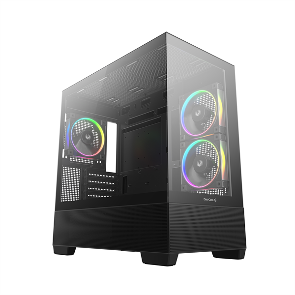 DeepCool Számítógépház - CG380 3F (fekete, ablakos, 3x12cm A-RGB, BTF, mATX, 2xUSB3.0, 1xUSB2.0)