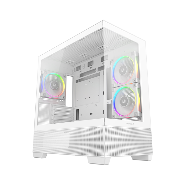 DeepCool Számítógépház - CG380 3F WH (fehér, ablakos, 3x12cm A-RGB, BTF, mATX, 2xUSB3.0, 1xUSB2.0)