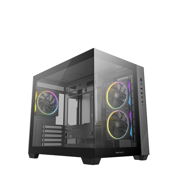 DeepCool Számítógépház - CG330 3F (fekete, ablakos, 3x12cm A-RGB, BTF, mATX, 2xUSB3.0, 1xUSB2.0)