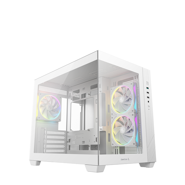 DeepCool Számítógépház - CG330 3F WH (fehér, ablakos, 3x12cm A-RGB, BTF, mATX, 2xUSB3.0, 1xUSB2.0)