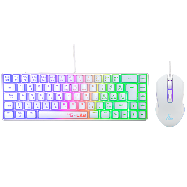 The G-Lab Gaming kit - 2 in 1 COMBO HYDROGEN W/HU (TKL billentyűzet, egér, 6200 DPI, RGB, USB-A, fehér, magyar)