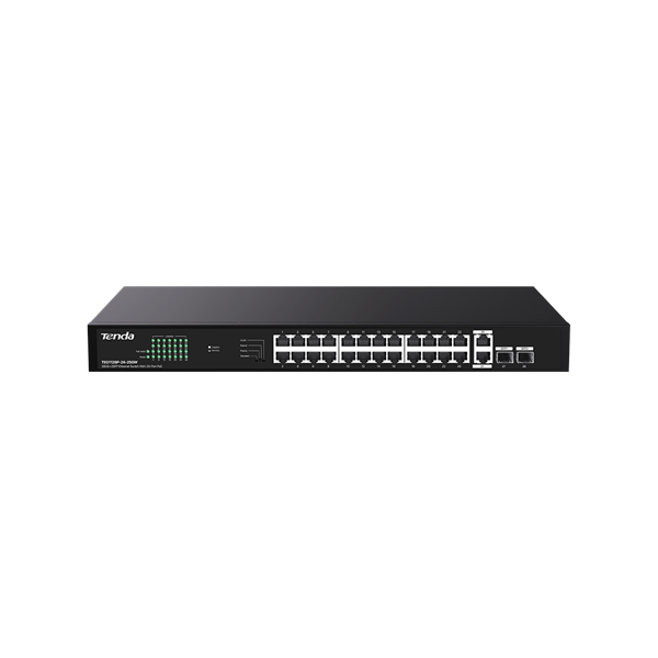 Tenda Switch PoE - TEG1128P-24-250W (24x1Gbps + 2x 1Gbps Uplink + 2x SFP;  24 af/at PoE+ port; 250W; rack-mount)