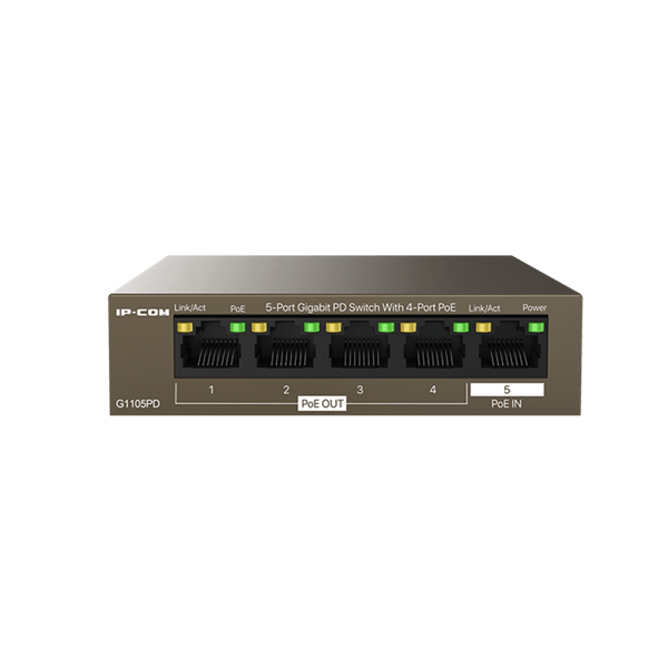 IP-COM Switch PoE - G1105PD (5x1Gbps; 4 af/at PoE+ port; 30W)