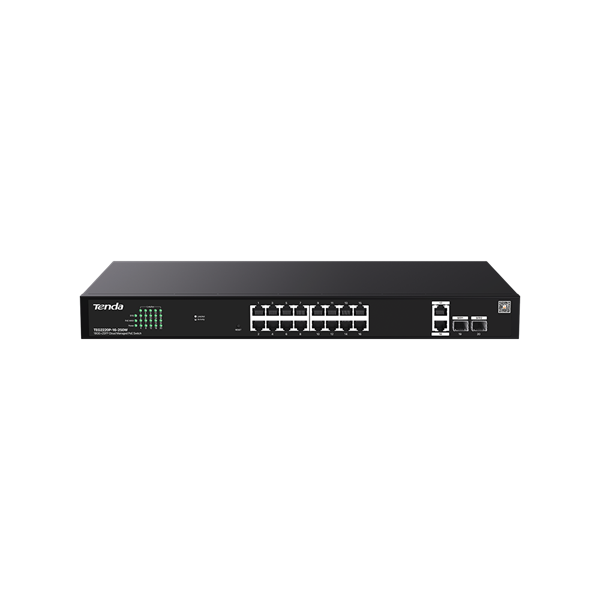Tenda Switch Menedzselhető PoE - TEG2220P-16-250W (16x1Gbps + 2x1Gbps Uplink + 2xSFP;  16af/at PoE+ port; 250W; rack)