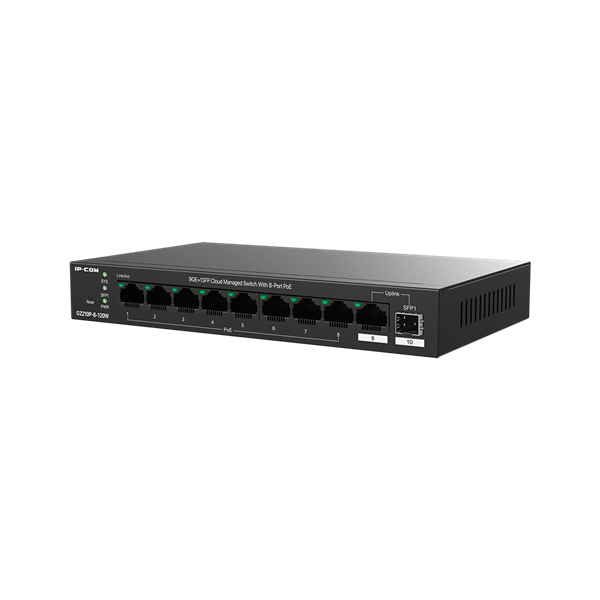 IP-COM Switch Menedzselhető PoE - G2210P-8-102W (9x1Gbps; 8 af/at PoE+ port; 110W; 1x 1Gbps SFP)