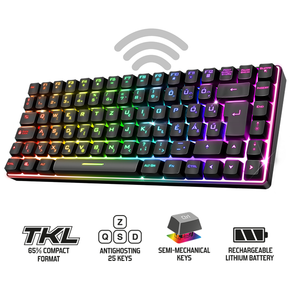 Spirit of Gamer Semi-mechanikus Billentyűzet - ELITE K70 (TKL, 85 gomb,, RGB LED,USB, anti-ghost, fekete, magyar)