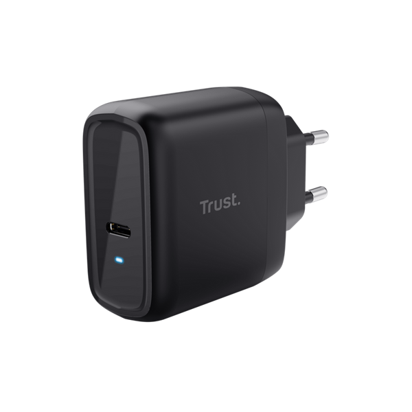 Trust Telefon töltő - Maxo (1port 65W USB-C; fekete; hálózati csatlakozó; telefon és notebook töltésére (5-20V))
