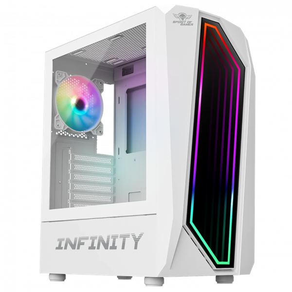 Spirit of Gamer Számítógépház - INFINITY White (fekete, ablakos, 8x12cm ventilátor, alsó táp,  ATX, 1xUSB3.0, 2xUSB2.0)