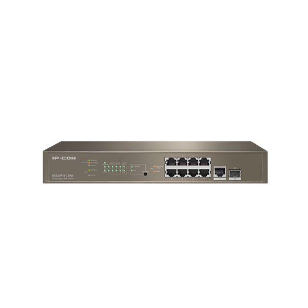IP-COM Switch Vezérelhető PoE - G5310P-8-150W (L3; 9x1Gbps + 1xSFP port; 8 af/at PoE+ port; 130W; rack-mount)