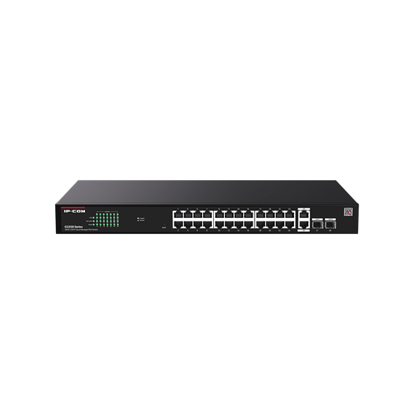 IP-COM Switch Menedzselhető PoE - G2228P-24-410W (24x1Gbps + 2x1Gbps Uplink + 2xSFP;  24af/at PoE+ port; 410W; rack)
