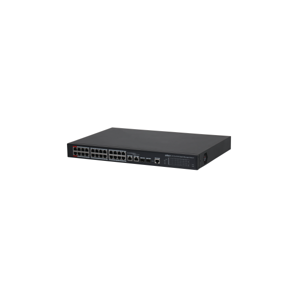 Dahua Menedzselhető PoE switch - PFS4226-24GT2GF-240 (24x gigabit PoE/PoE+ (240W) + 2x SFP uplink, 250m PoE)