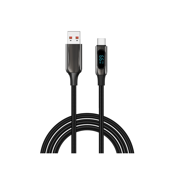 S-Link kábel - UC-066 (LED kijelző, 66W, Gyorstöltés, Type-C, 100cm adat+töltőkábel, fekete, fonott)