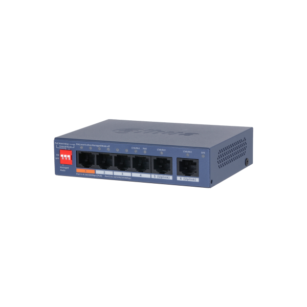 Dahua switch PoE - CS4006-4ET2GT-60 (Cloud Menedzsment; 4x1Gbps PoE; + 2x 1Gbps uplink, 60W)