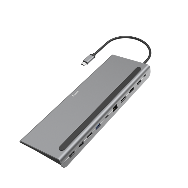 Hama USB HUB -200100 (USB-C 10in1, 4xUSB 3.2, 2xHDMI, 1xLAN, 1xUSB-C, 100W PD, szürke)