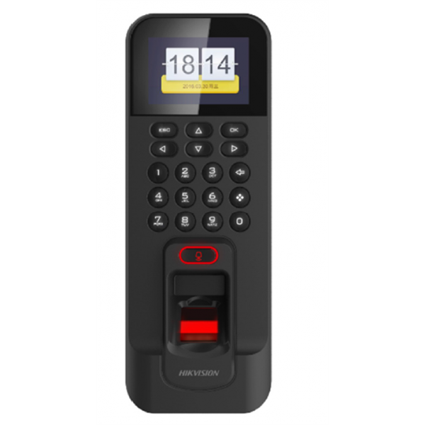 Hikvision Beléptető vezérlő - DS-K1T804AMF (Mifare(13.56Mhz), LCD, kártya/kód/ujjlenyomat, RJ45/RS-485/WG26/WG34, 12VDC)