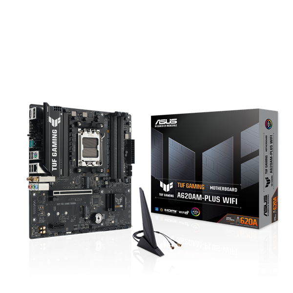 Asus Alaplap - AMD TUF GAMING A620AM-PLUS WIFI AM5 (A620, 4xDDR5 7600+MHz, 1x 2,5 Gb LAN, 2xM.2, 4xSATA3, HDMI+2xDP)