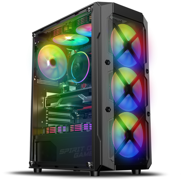 Spirit of Gamer Számítógépház - REBEL XT Black (fekete, ablakos, 4x12cm ventilátor, alsó táp,  ATX, 1xUSB3.0, 2xUSB2.0)