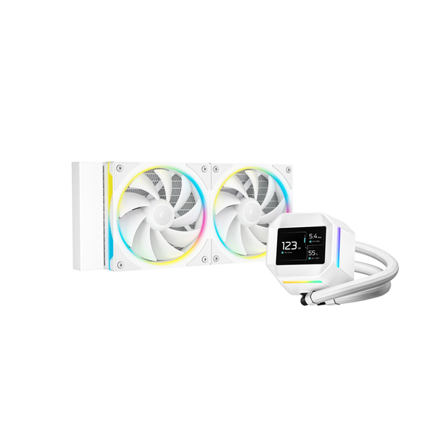 DeepCool CPU Water Cooler - LM240 WH (max 36.07dB; max. 112,52 m3/h; 2x12cm, LED kijelző, fehér)