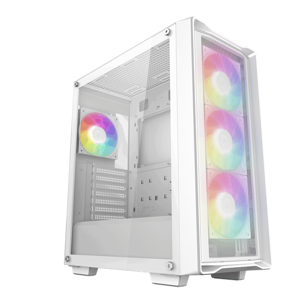 DeepCool Számítógépház - CC560 MESH WH V2 (fekete, ablakos, 4x12cm A-RGB ventilátor, ATX, 2xUSB3.0, fehér)