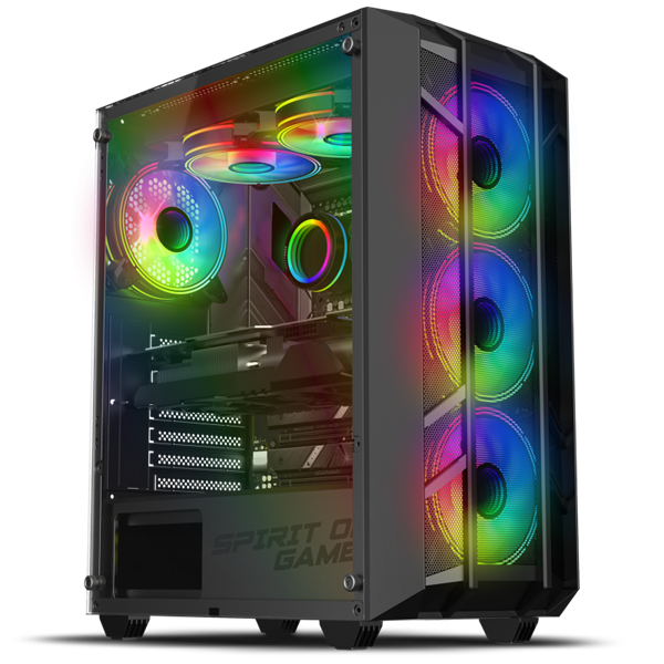 Spirit of Gamer Számítógépház - REBEL NX Black (fekete, ablakos, 4x12cm ventilátor, alsó táp,  ATX, 1xUSB3.0, 2xUSB2.0)