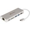 Sandberg Kábel Átalakító - USB-C Dock HDMI+LAN+SD+USB,61W (ezüst; USB-C bemenet; SDkártya+HDMI+USB3.0+USB-C+RJ45 kimenet