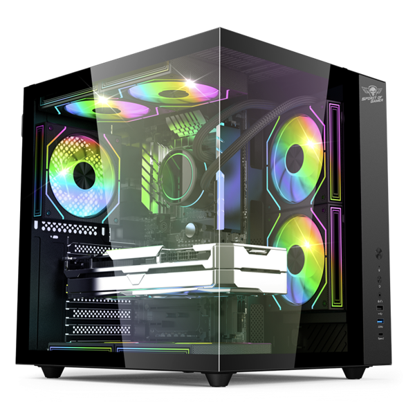 Spirit of Gamer Számítógépház - BANDIT GT (fekete, ablakos, 3x12cm ventilátor, alsó táp,  ATX, 1x USB-C, 3x USB-A)