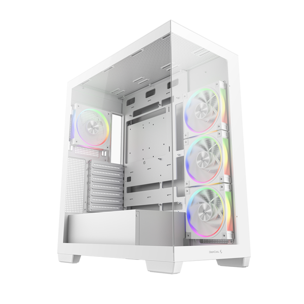 DeepCool Számítógépház - CG580 4F WH V2 (fehér, ablakos, 4x12cm A-RGB, BTF, ATX, 2xUSB3.0, 1xUSB2.0)