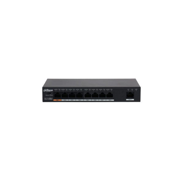 Dahua PoE switch - PFS3009-8ET1GT-96 (1x 10/100 (HighPoE/PoE+/PoE) + 7x 10/100(PoE) + 1x 10/100 uplink, 96W)
