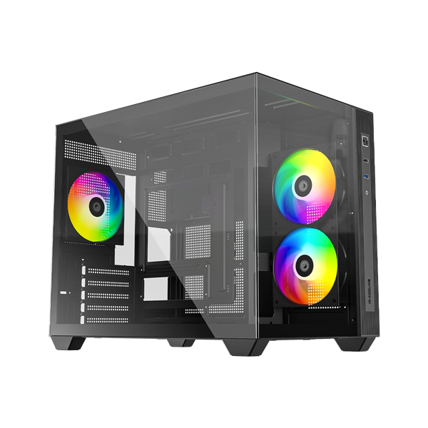 ID-Cooling Számítógépház - VIEW 500 ARGB (ablakos, 3x12cm A-RGB, BTF, mATX, 1xUSB3.0, 1xUSB2.0, fekete)