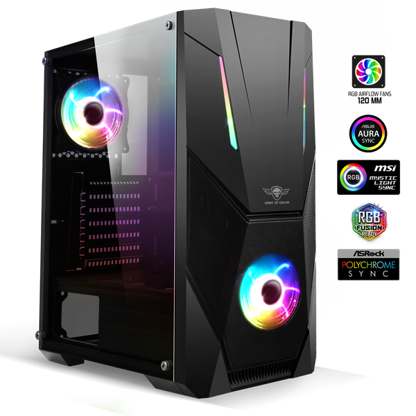 Spirit of Gamer Számítógépház - Rogue V RGB (fekete, ablakos, 8x12cm ventilátor, alsó táp,  ATX, 1xUSB3.0, 2xUSB2.0)