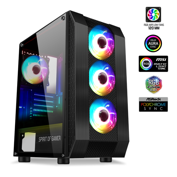 Spirit of Gamer Számítógépház - Rogue VI RGB (fekete, ablakos, 8x12cm ventilátor, alsó táp,  ATX, 1xUSB3.0, 2xUSB2.0)